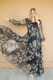 Adoria Black Floral Velvet Maxi - DM Exclusive - Restocked - Maternity Friendly