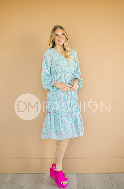 Becca Blue Roses Midi Dress - DM Exclusive - Nursing Friendly - Maternity Friendly
