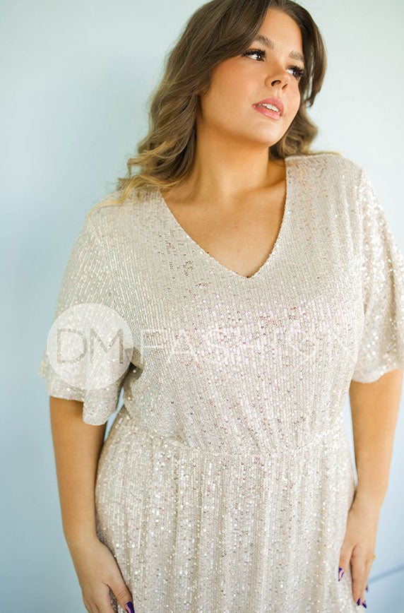 Daphne Champagne Sequin Gown - DM exclusive - Maternity Friendly - Restocked Xs