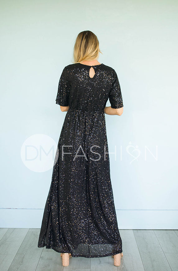 Daphne Black Sequin Gown - DM Exclusive - Maternity Friendly