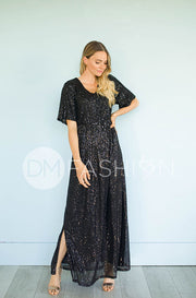 Daphne Black Sequin Gown - DM Exclusive - Maternity Friendly