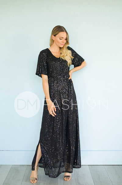 Daphne Black Sequin Gown - DM Exclusive - Maternity Friendly - FINAL FEW
