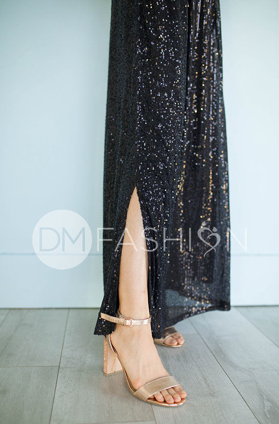Daphne Black Sequin Gown - DM Exclusive - Maternity Friendly