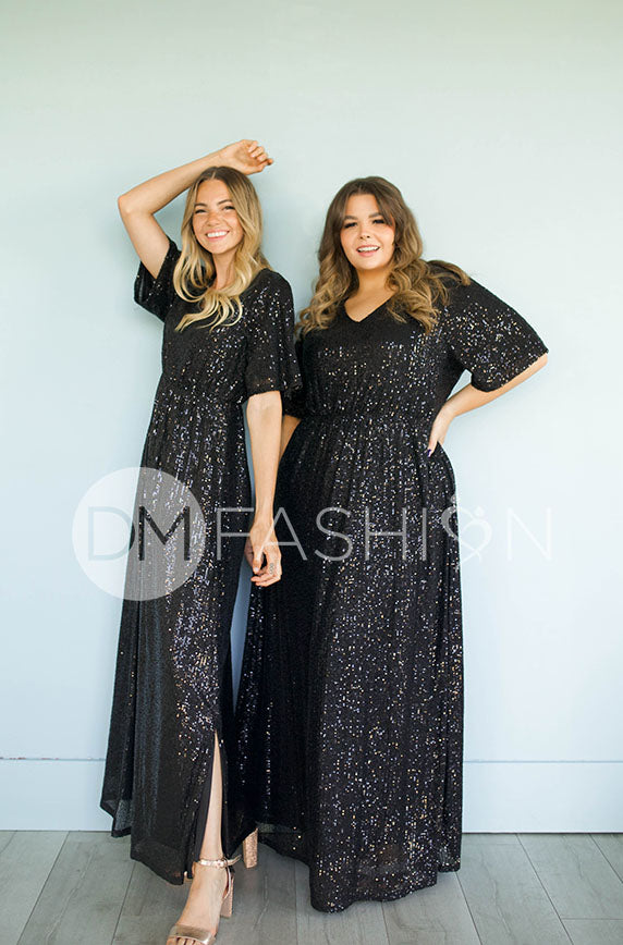 Daphne Black Sequin Gown - DM Exclusive - Maternity Friendly