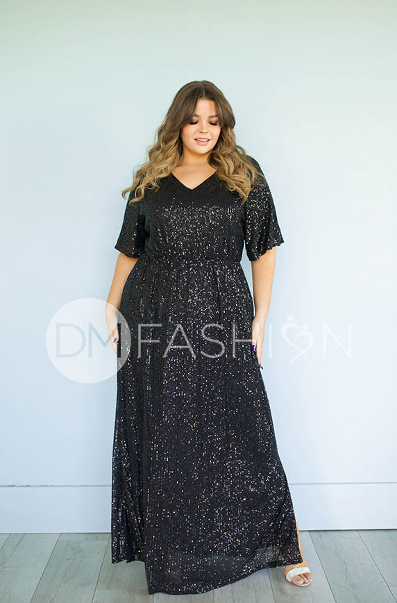 Daphne Black Sequin Gown - DM Exclusive - Maternity Friendly