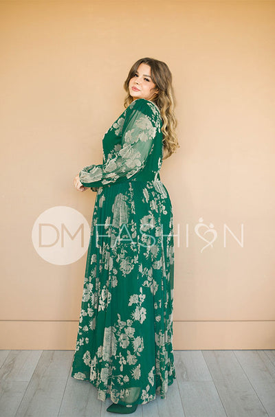 Adoria Emerald Green Floral Velvet Maxi - DM Exclusive- Restocked - Maternity Friendly