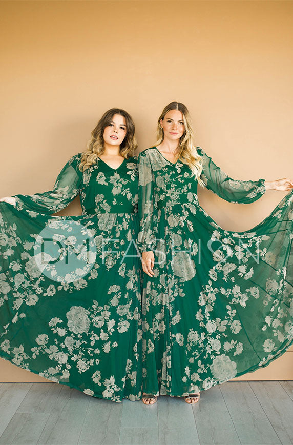 Adoria Emerald Green Floral Velvet Maxi - DM Exclusive- Restocked - Maternity Friendly