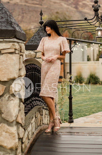 Victoria Beige Sequins Tweed Dress - DM Exclusive- FINAL SALE
