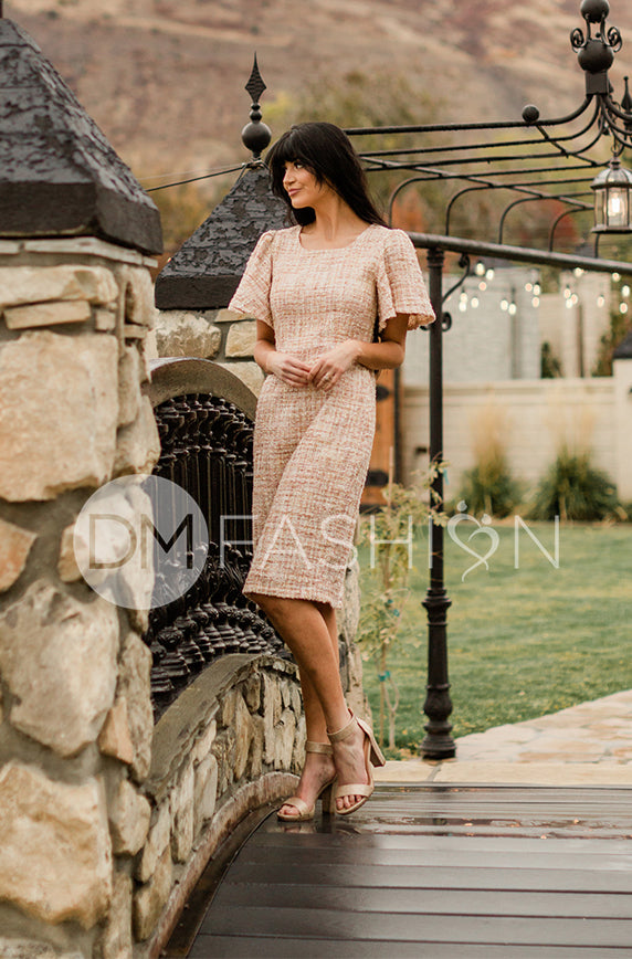 Victoria Beige Sequins Tweed Dress - DM Exclusive- FINAL SALE 2XL Victoria Beige Sequins Tweed Dress - DM Exclusive- FINAL SALE 2XL