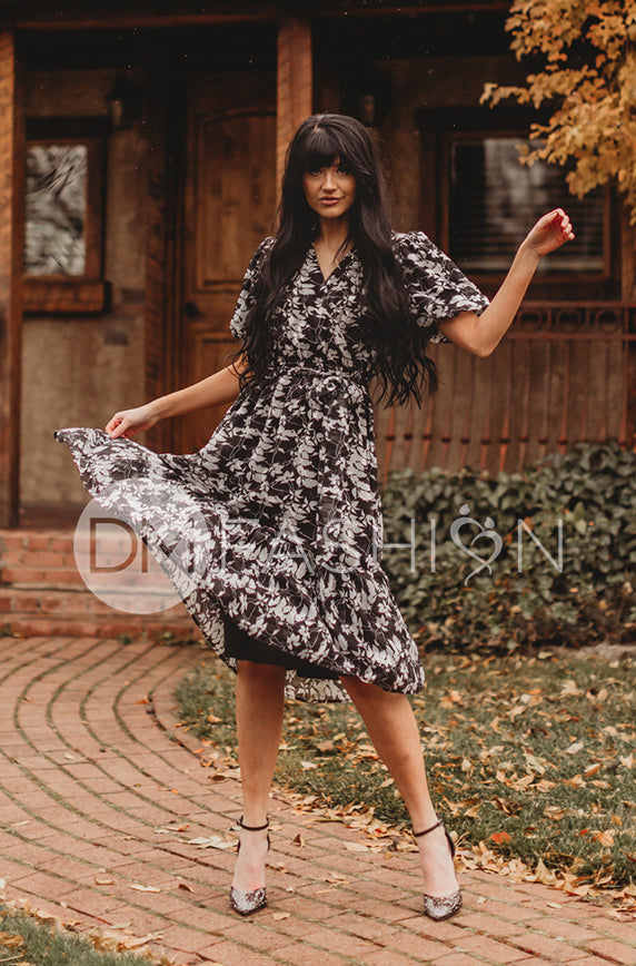 Tara Black Satin Floral Dress – DM Exclusive – Nursing Friendly - Maternity Friendly
