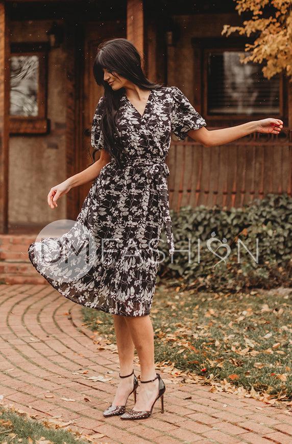 Tara Black Satin Floral Dress – DM Exclusive – Nursing Friendly
