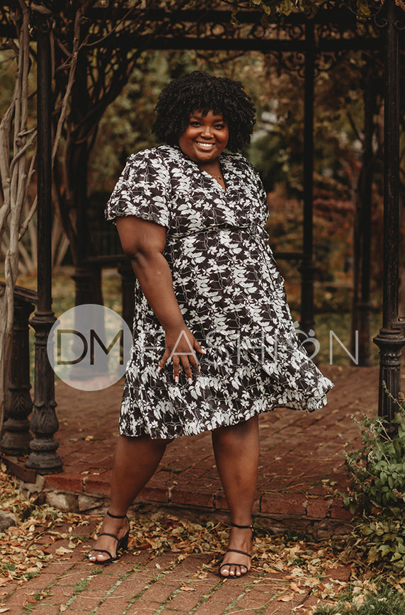 Tara Black Satin Floral Dress – DM Exclusive – Nursing Friendly