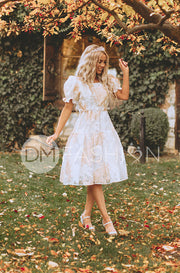 Ellis Jacquard White/Gold Velvet Dress - DM Exclusive