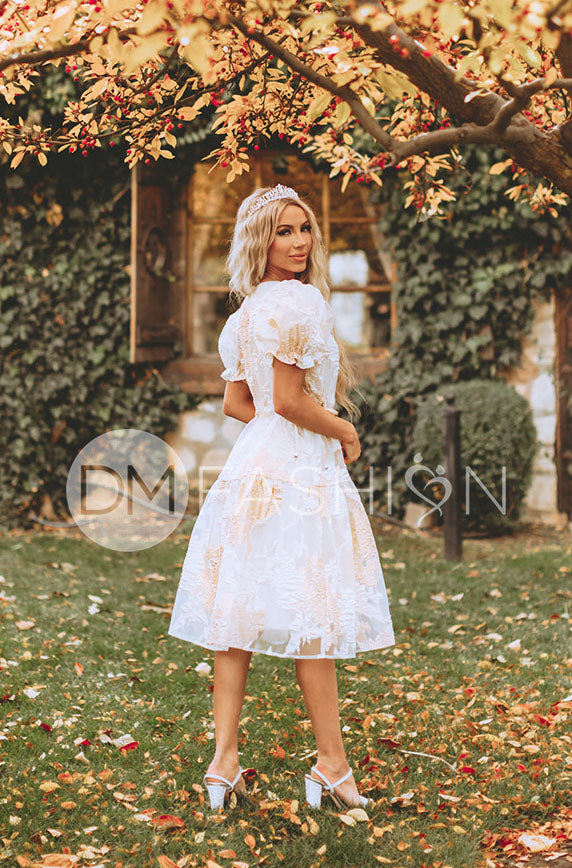 Ellis Jacquard White/Gold Velvet Dress - DM Exclusive - FINAL SALE - LOW STOCK L Ellis Jacquard White/Gold Velvet Dress - DM Exclusive - FINAL SALE - LOW STOCK L