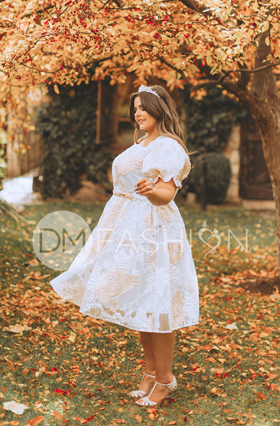 white and gold jacquard dress Liquid Gold Glitter Mesh Maxi Dress in Champagne main image 0