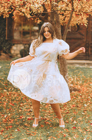 Ellis Jacquard White/Gold Velvet Dress - DM Exclusive - Maternity Friendly