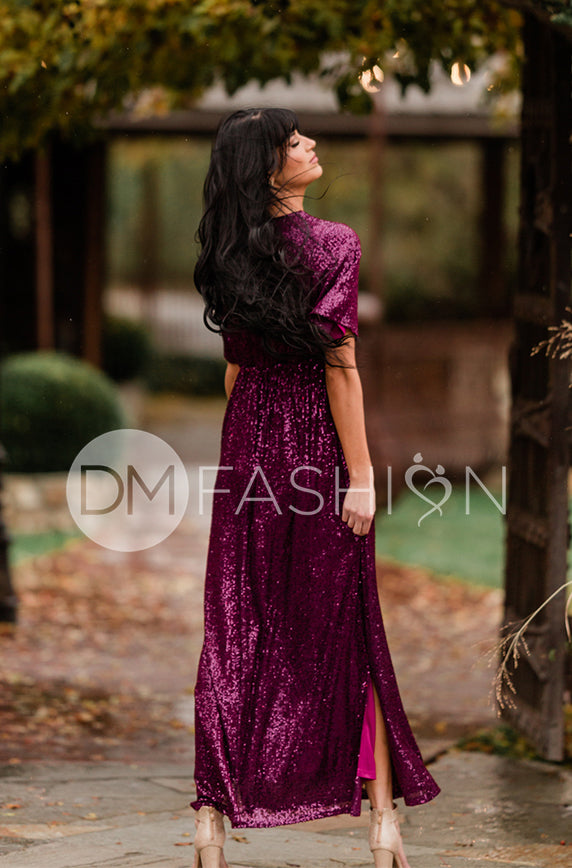 fitted lace wedding dress Daphne Twilight Purple Sequin Gown - DM exclusive - Maternity Friendly - Restocked
