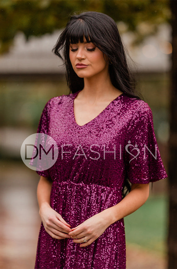 fitted lace wedding dress Daphne Twilight Purple Sequin Gown - DM exclusive - Maternity Friendly - Restocked