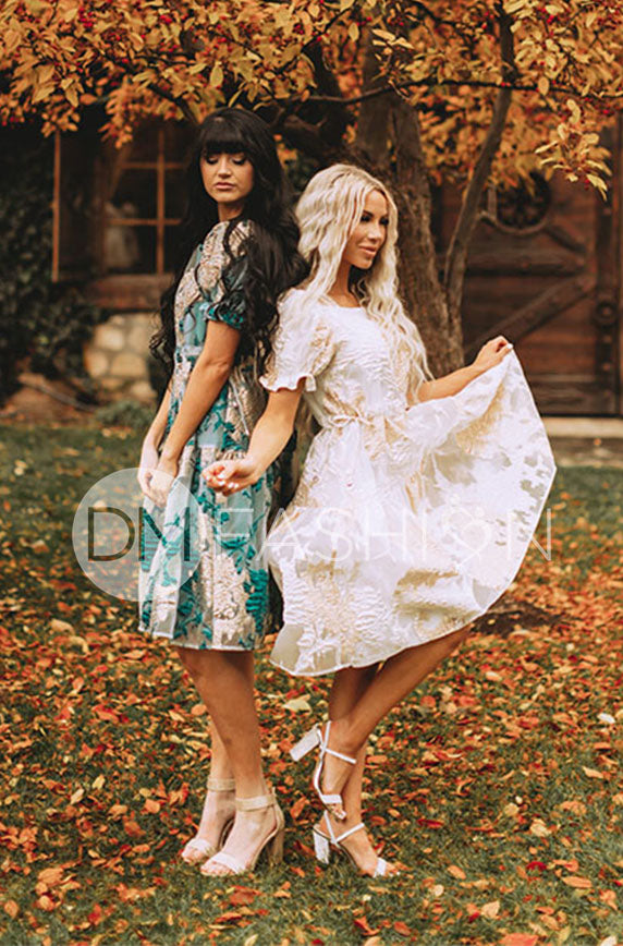 Ellis Jacquard White/Gold Velvet Dress - DM Exclusive - FINAL SALE