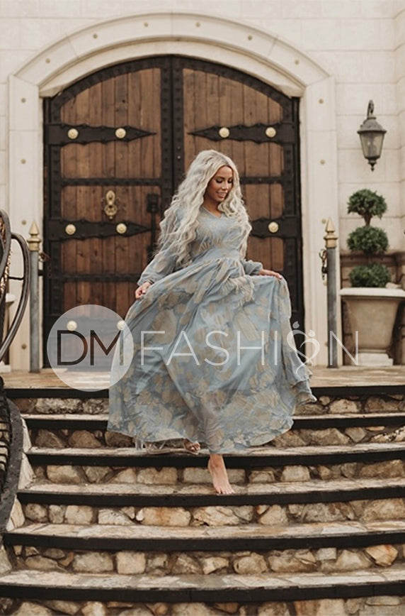 slim fit dress slacks Brynn Crystal Blue Texture Dress - DM exclusive - Maternity Friendly main image 1