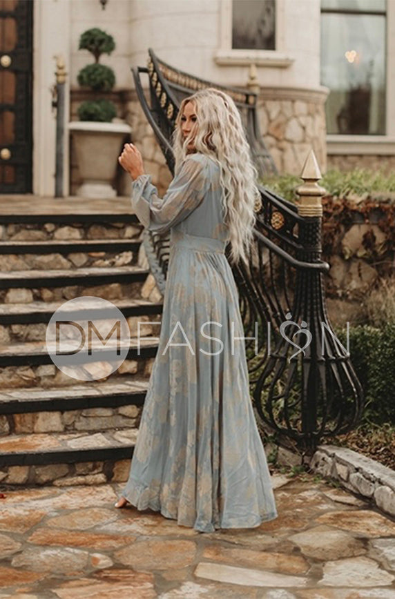 Adoria Blue Mist Floral Velvet Maxi - DM Exclusive