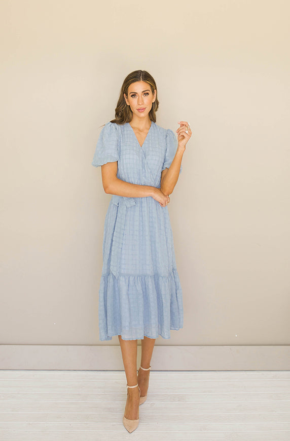 Tara Blue Wrap Dress – DM Exclusive – Nursing Friendly- FINAL FEW