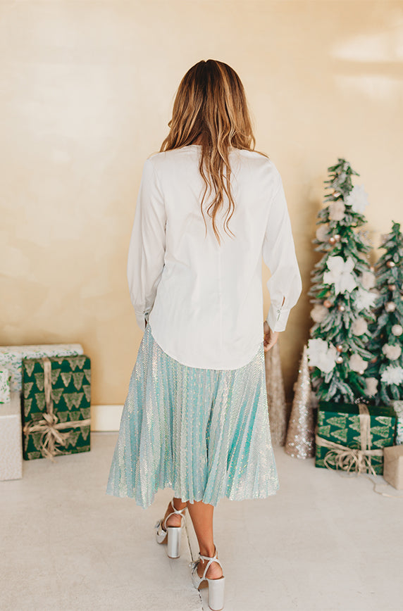 Afternoon White Satin V-Neck Blouse- FINAL FEW