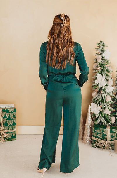 Kelsey Emerald Green Satin Jumpsuit