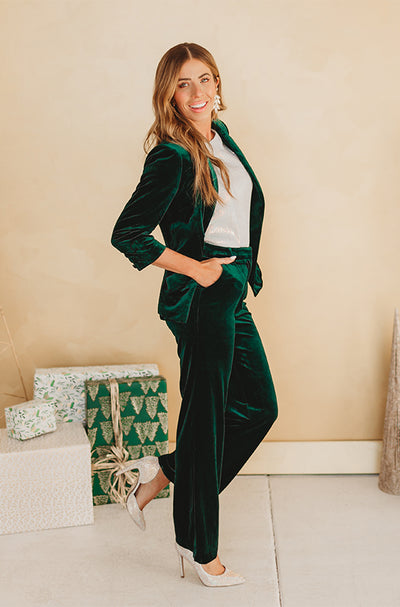 Millie Emerald Velvet Blazer Set - FINAL FEW - FINAL SALE