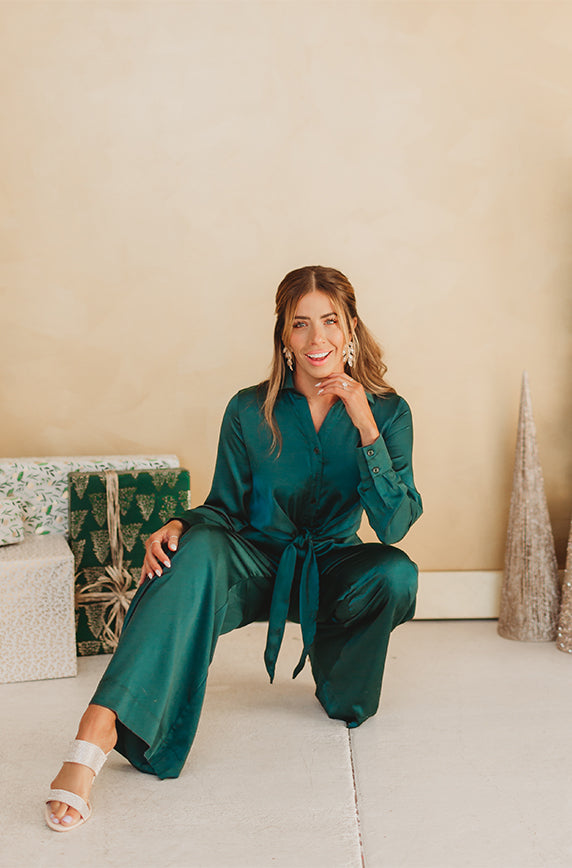 Kelsey Emerald Green Satin Jumpsuit - FINAL SALE S Kelsey Emerald Green Satin Jumpsuit - FINAL SALE S