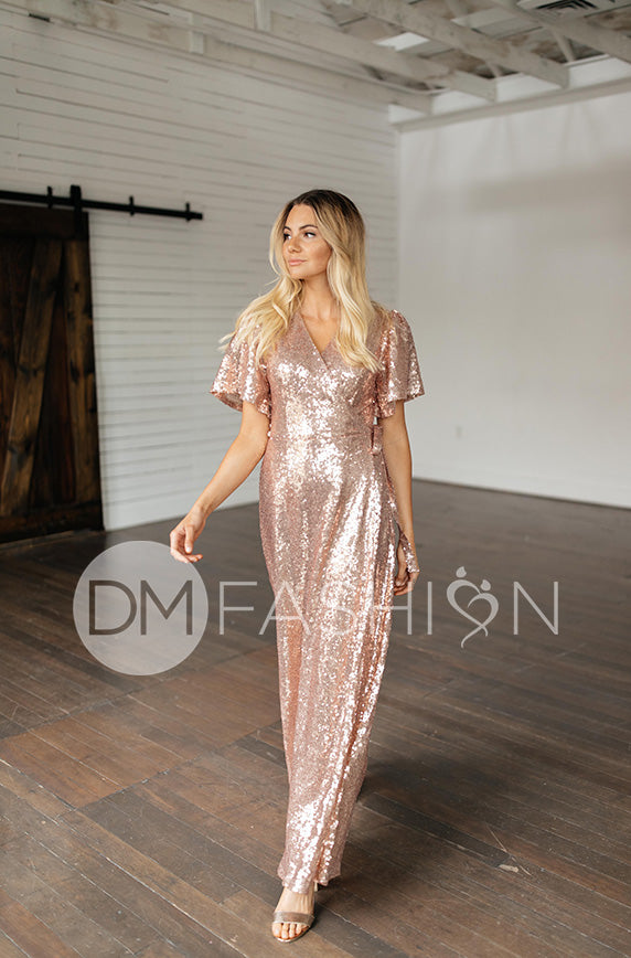 Aria Rose Gold Sequin Dress - DM Exclusive - Nursing Friendly - Maternity Friendly - FINAL SALE S Aria Rose Gold Sequin Dress - DM Exclusive - Nursing Friendly - Maternity Friendly - FINAL SALE S